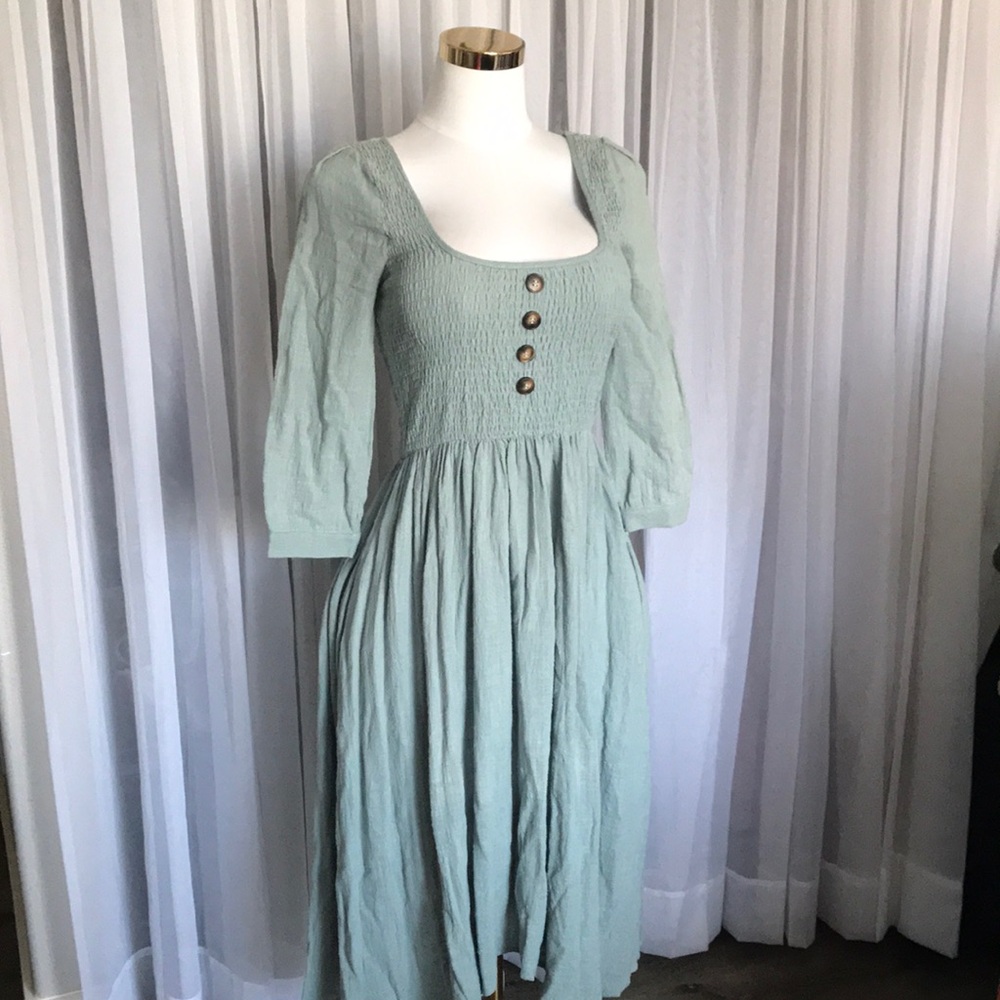 Sage Green Smocked Top Midi Dress - Picture 3 of 7